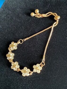 Gold Floral Crystal Sliding Bracelet - Women Jewelry